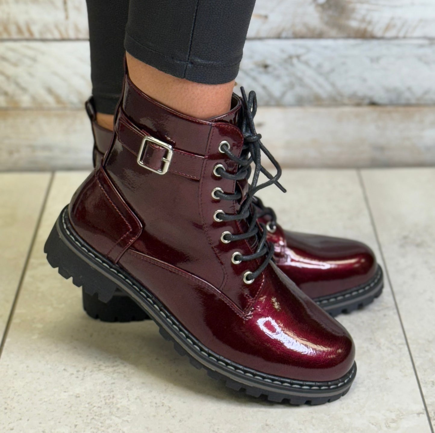 Lunar - 'Parlour' Burgundy Patent Boot