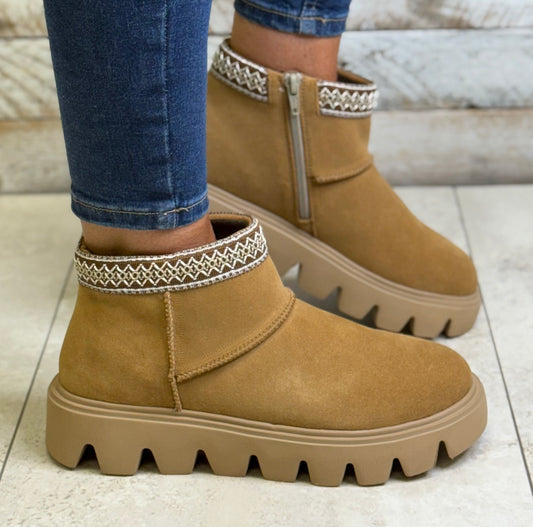 Rieker - Tan Suede Platform Lined Boot