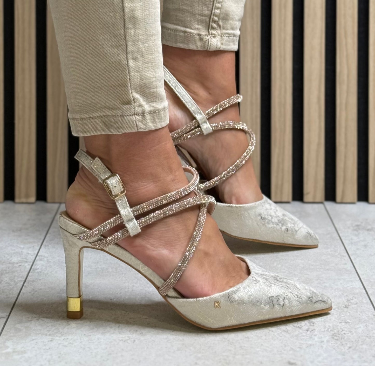 Kate Appleby - ‘Hursley' Gold Marble Mix Slingback Heel