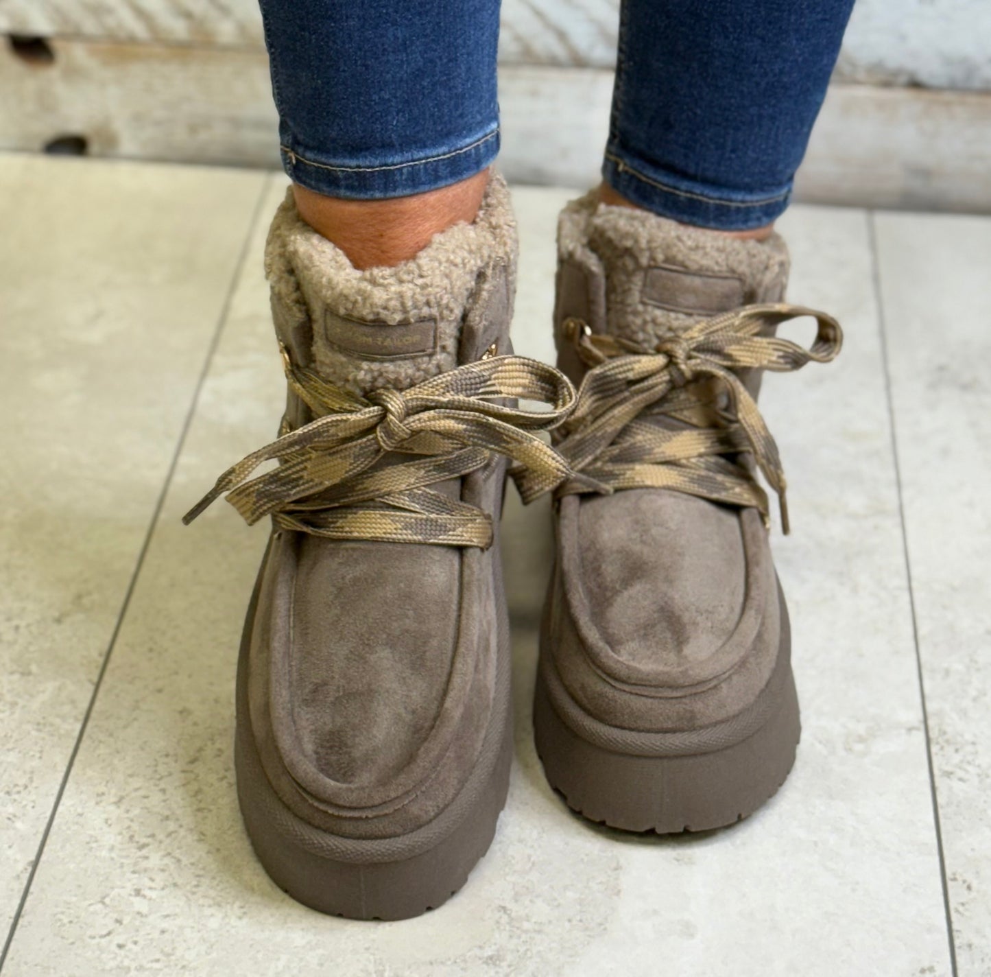 Tom Tailor - Taupe Lined Platform Boot