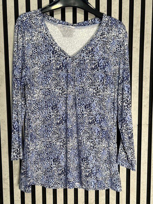 Denim Print V Neck Top