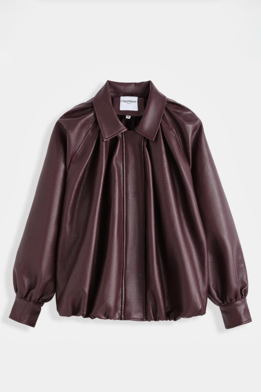 Burgundy Puff Effect Faux Leather Jacket