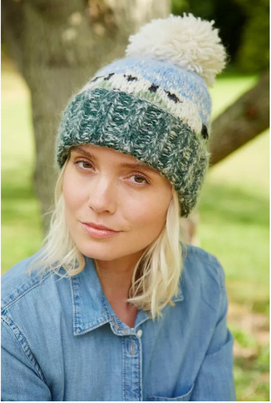 Pachamama  - ‘Hazy Sheep’ Sherpa Bobble Beanie Hat