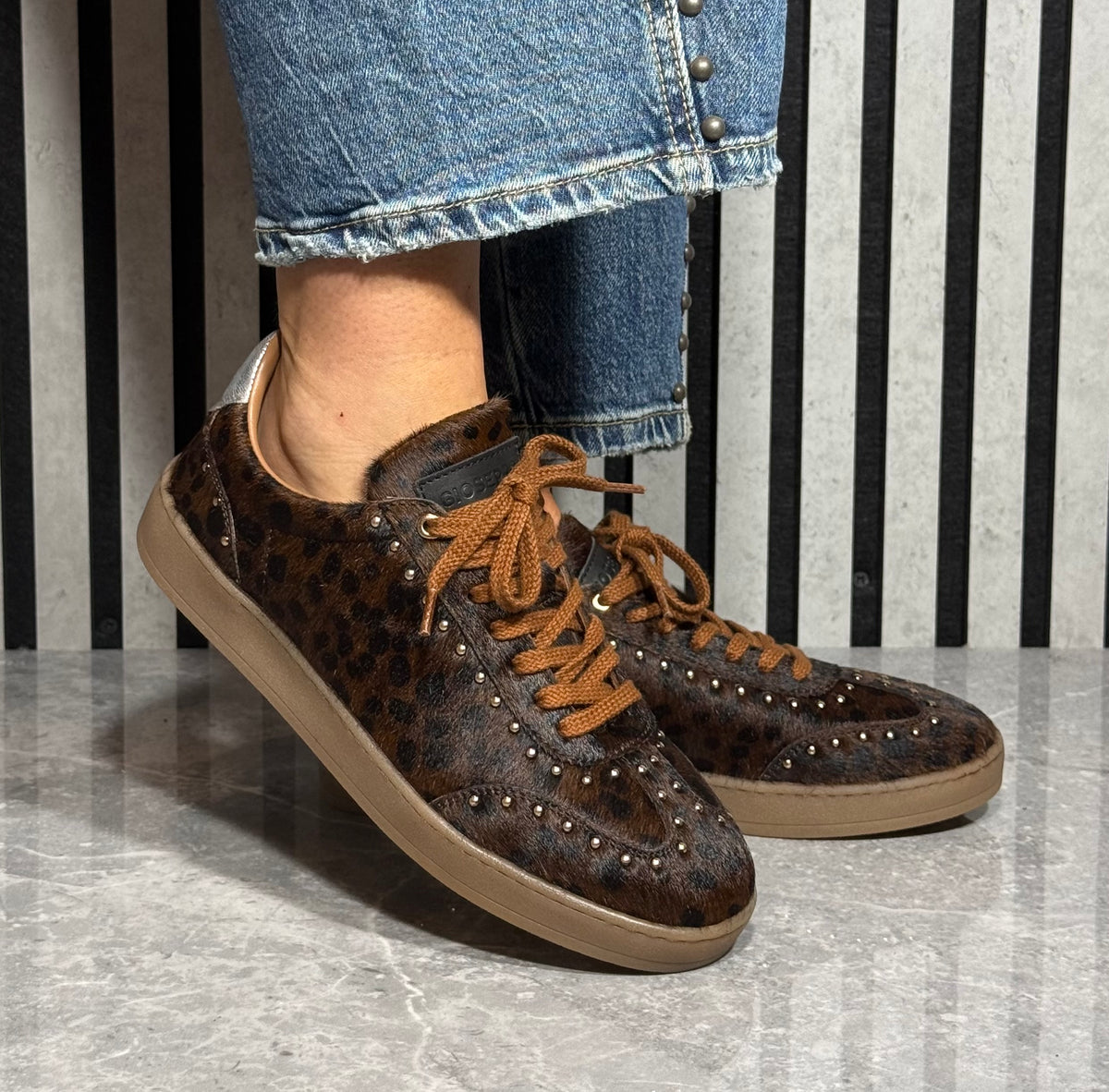 Gioseppo - Brown Leopard Print Leather Trainer