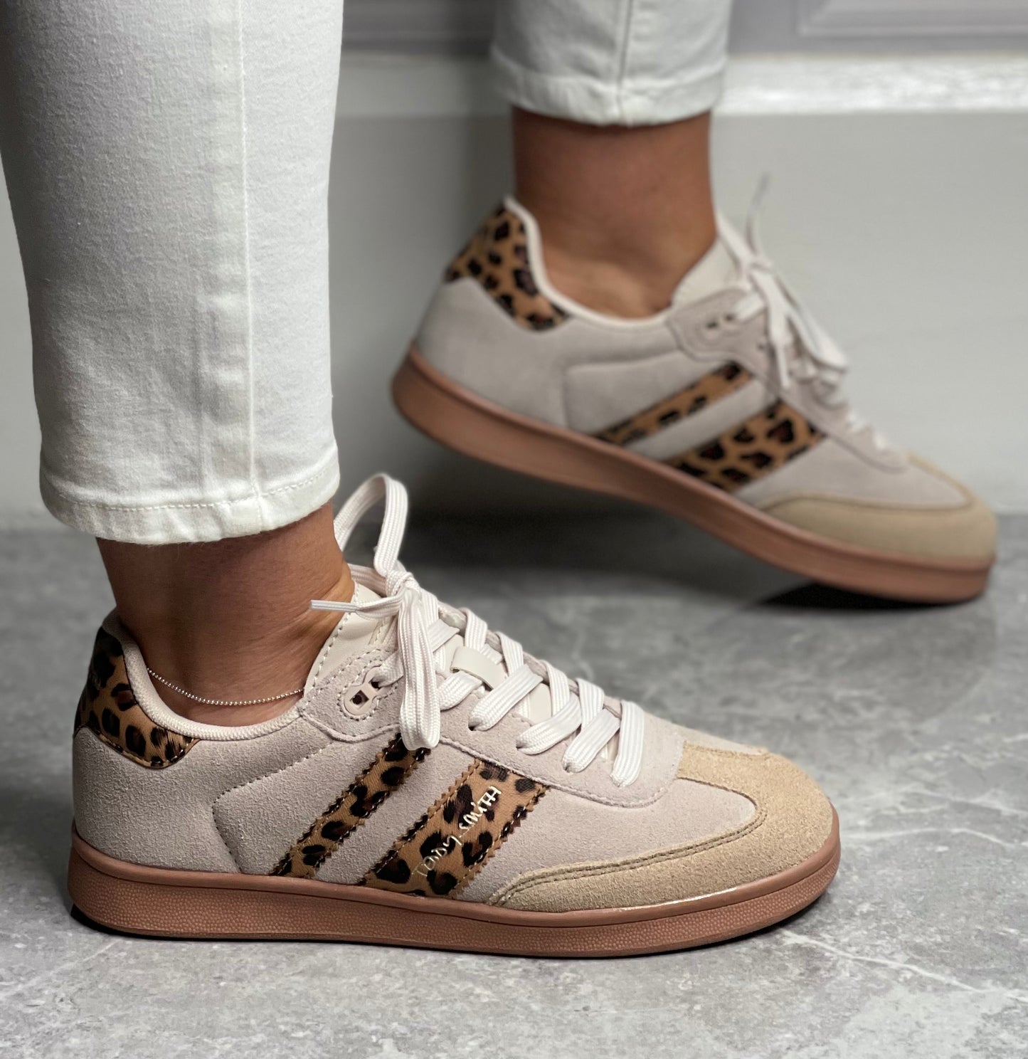 Teddy Smith - Beige/Animal Trim Leather Trainer