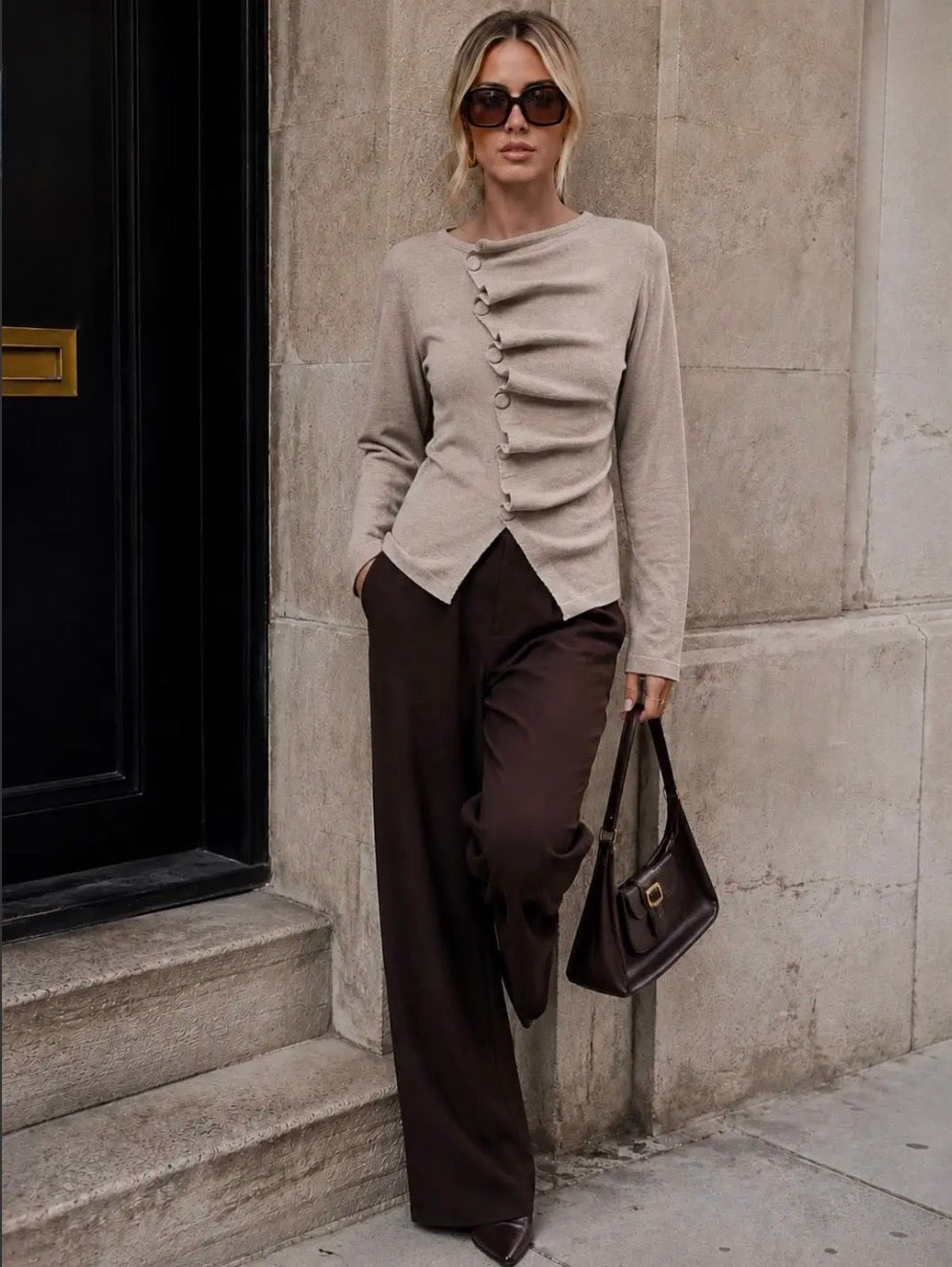 Taupe Draped Knit Cardi