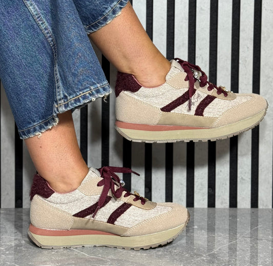 Teddy Smith -  Beige/Burgundy Charm Detailed Trainer (121126)