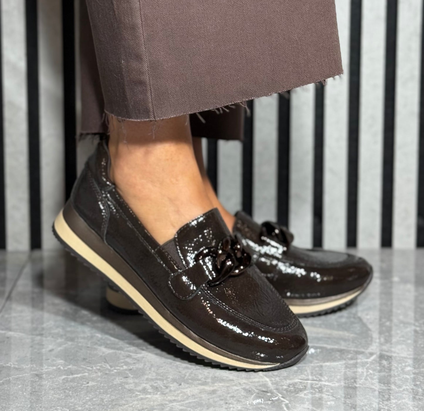 Jana - Mocca Patent Loafer
