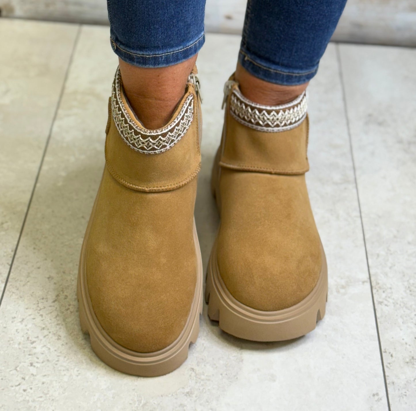 Rieker - Tan Suede Platform Lined Boot