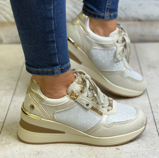 Xti - Beige Glitz Wedge Trainer (144379)