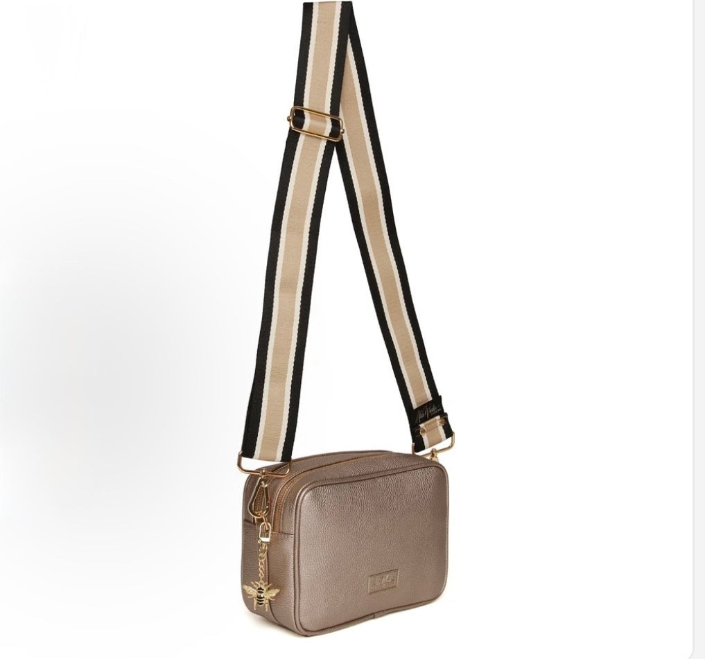 Alice Wheeler - Soho Bronze Crossbody (Black Stripe Strap)