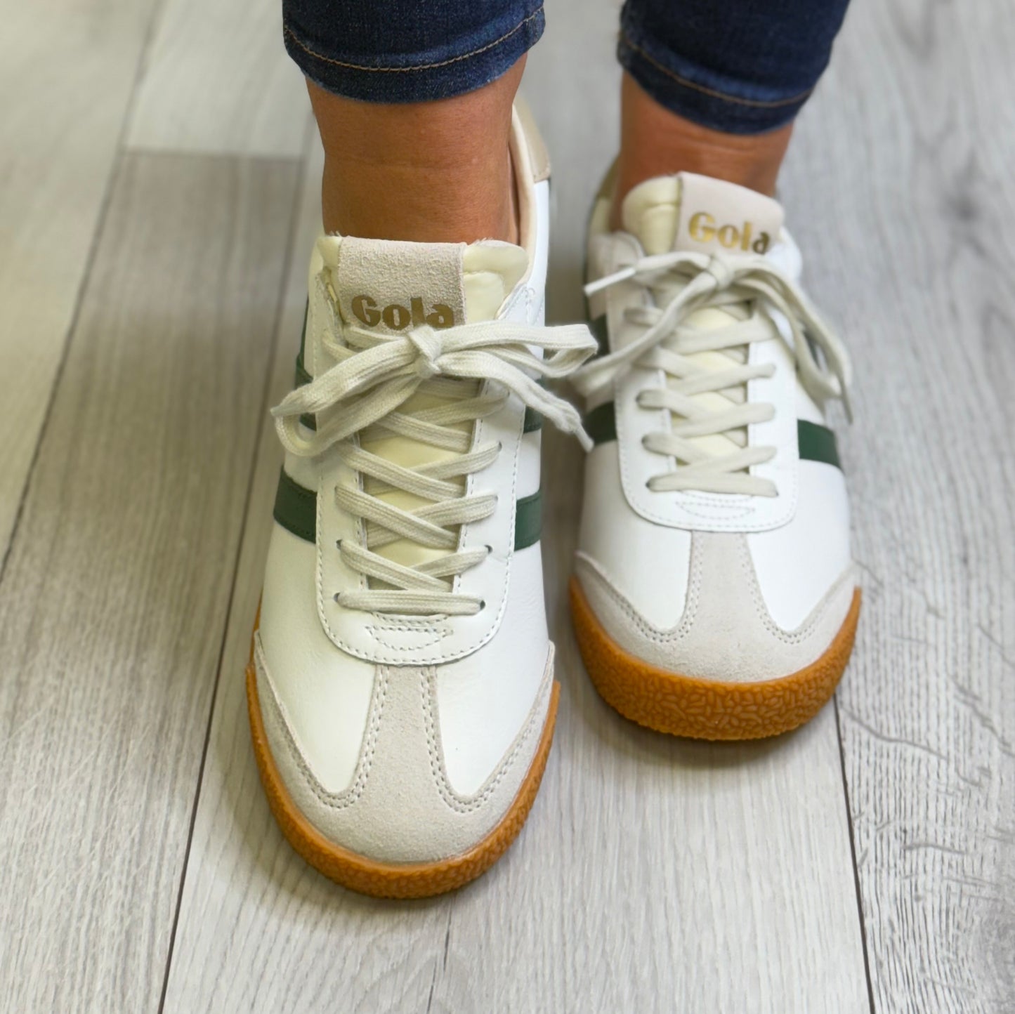Gola - ‘Elan' Leather White/Evergreen/Bone Trainer