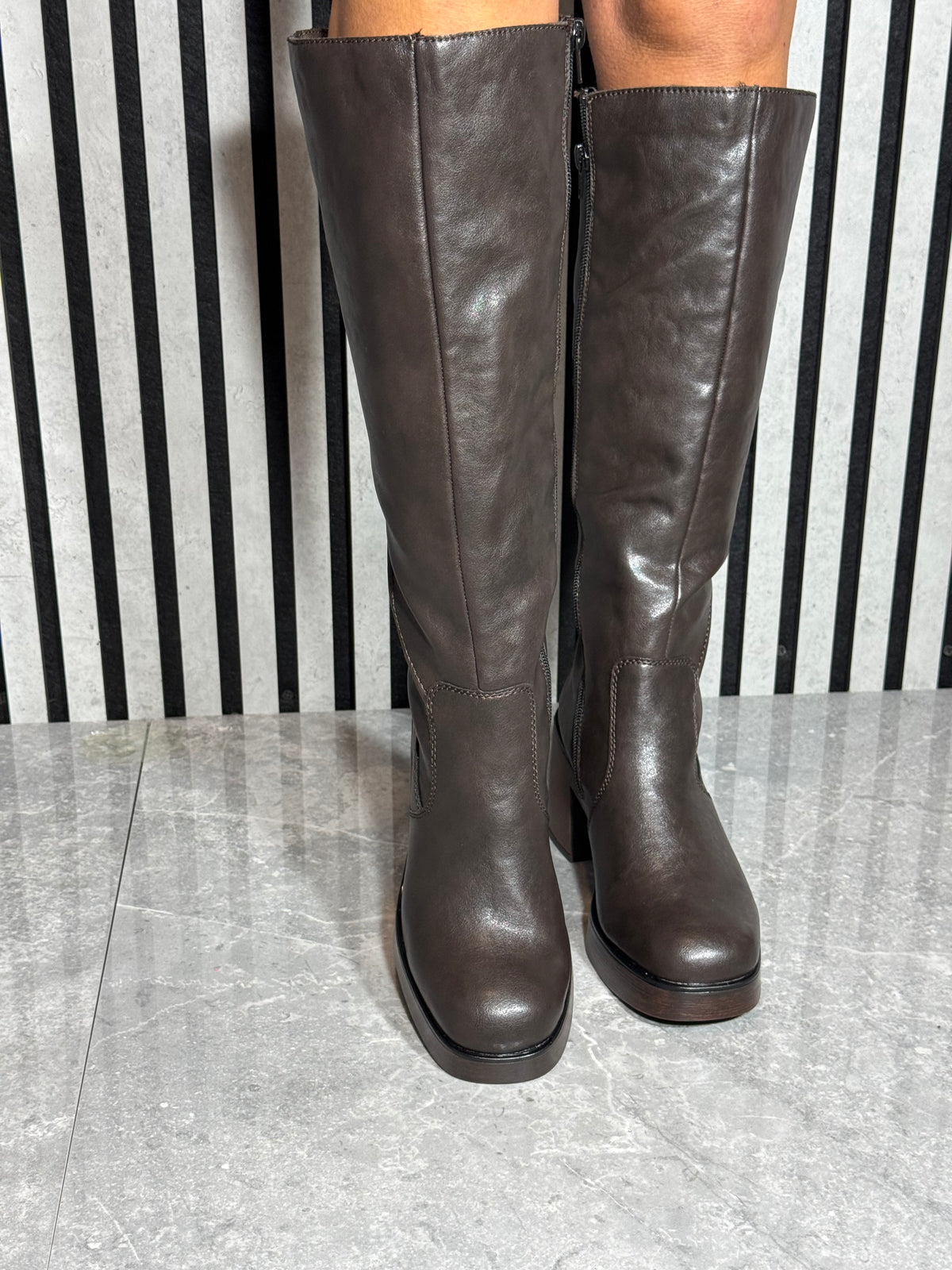 Rieker - Brown Block Heel Long Boot