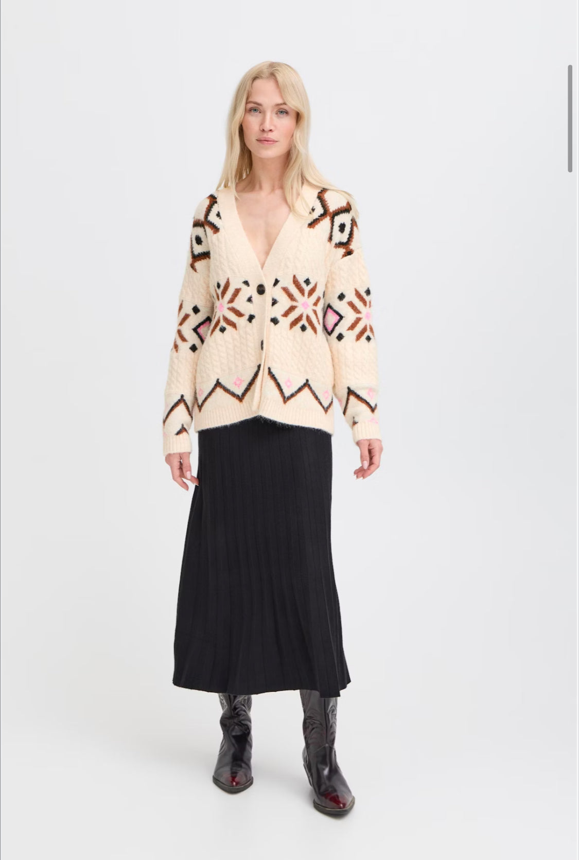 b.young - Cream Pattern Cardigan