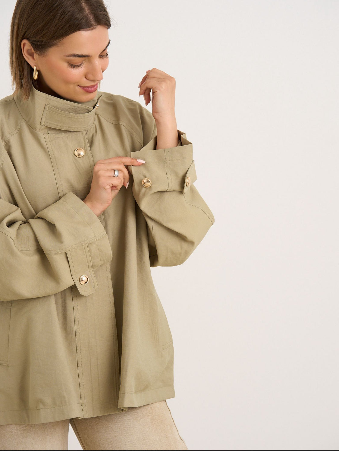Light Coffee Funnel Neck Oversized Mac