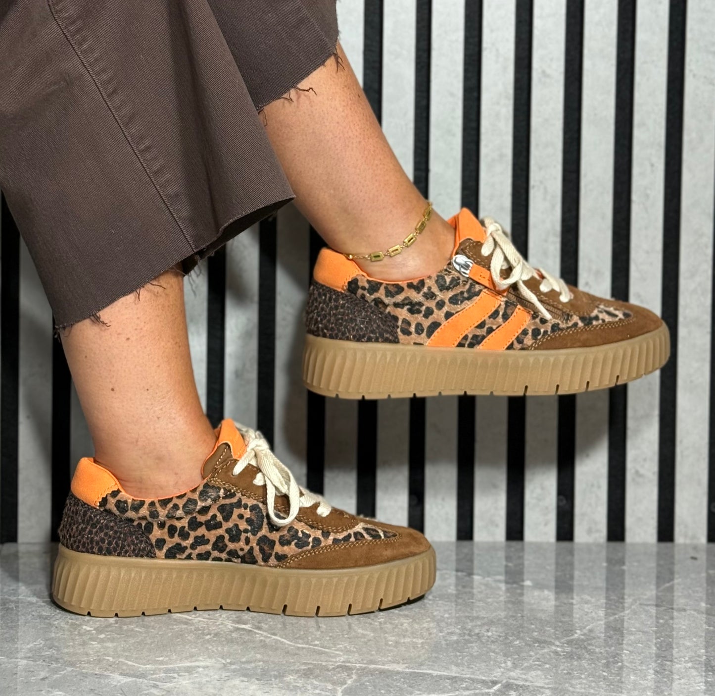 Tamaris Comfort - Cognac/Leopard Gum Sole Trainer