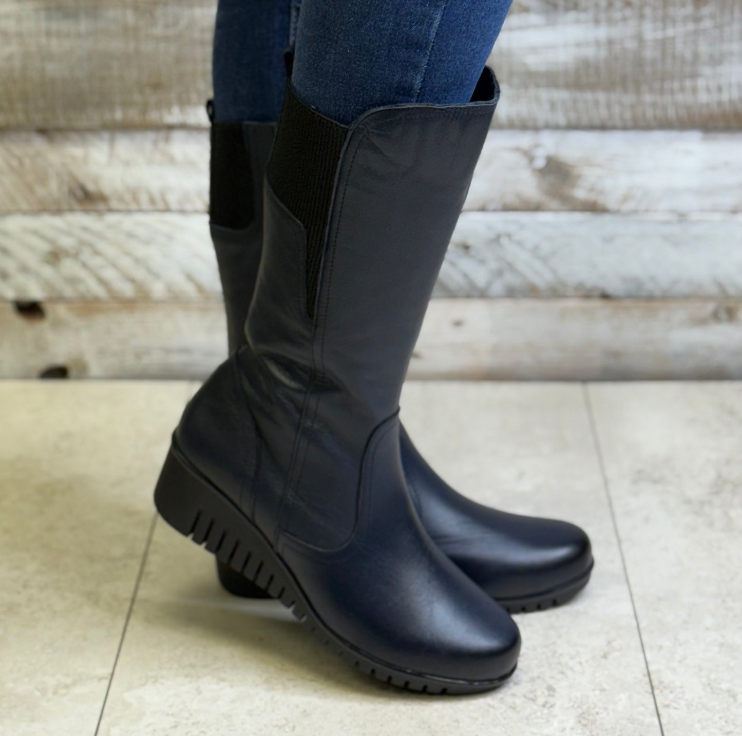 Lotus - 'Fitzgerald' Navy Mid Length Leather Boot