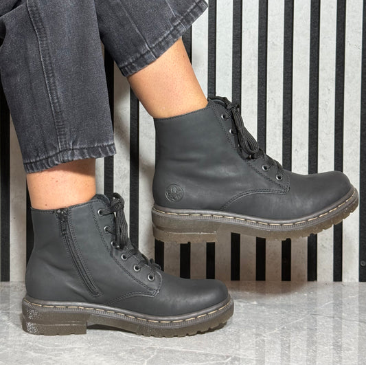 Rieker - Matte Black Laced Boot