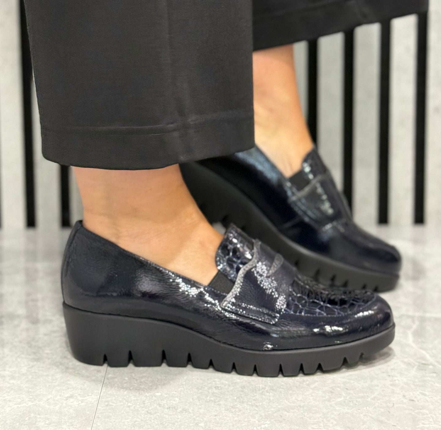 Wonders - C-33360 Navy Patent Leather Wedge Loafer