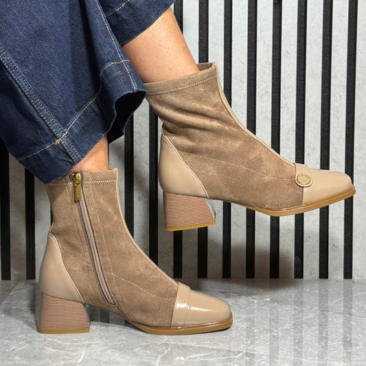 Loretta Vitale - Taupe Button Detail Leather Boot