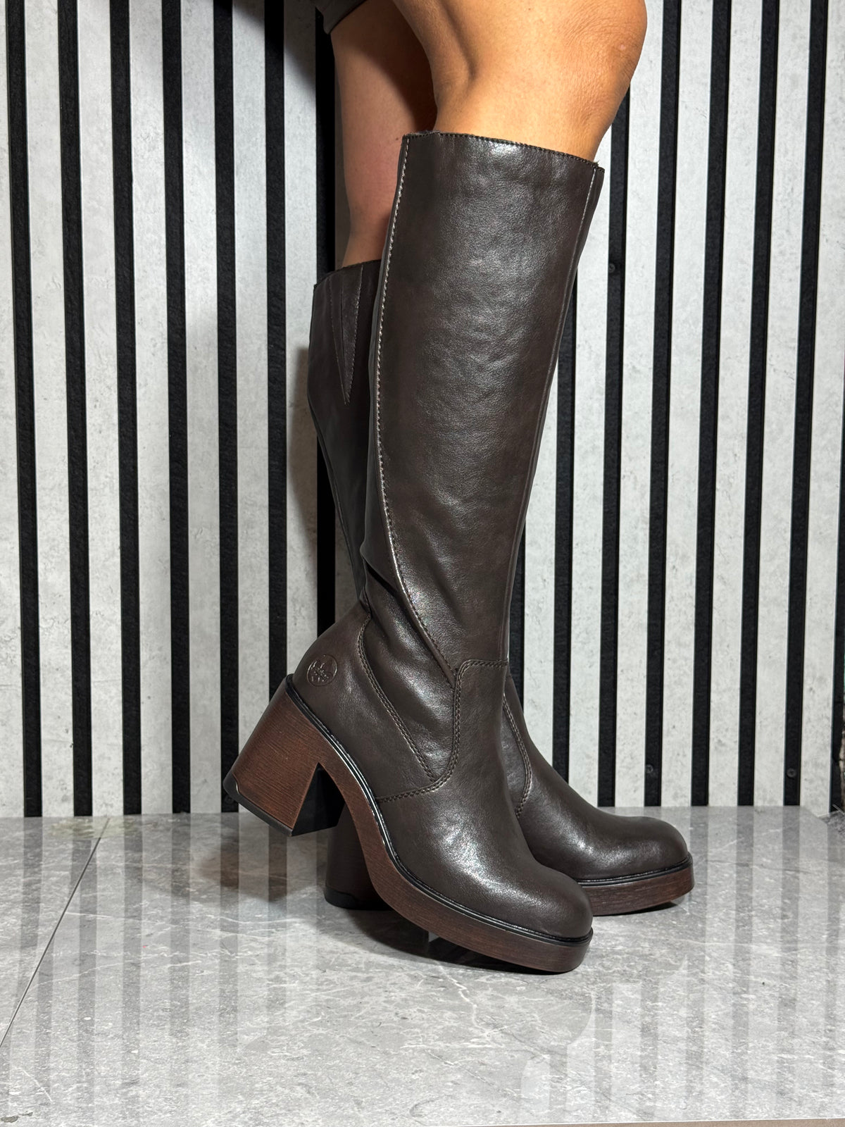 Rieker - Brown Block Heel Long Boot