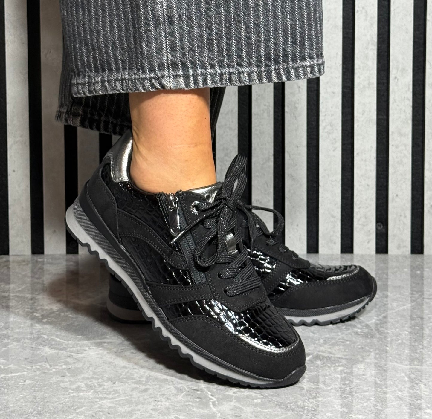 Marco Tozzi - Black Croc Detail Patent Trainer