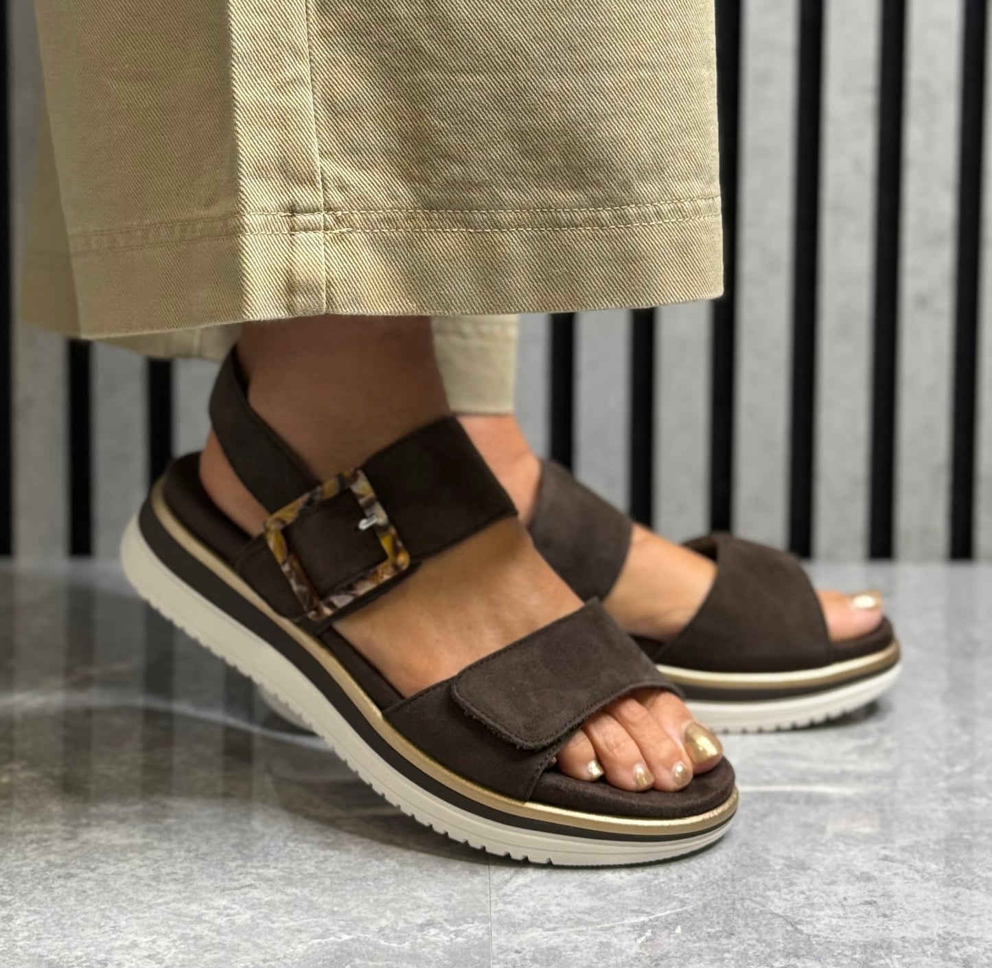 Remonte - Brown Suede Buckle Detail Sandal
