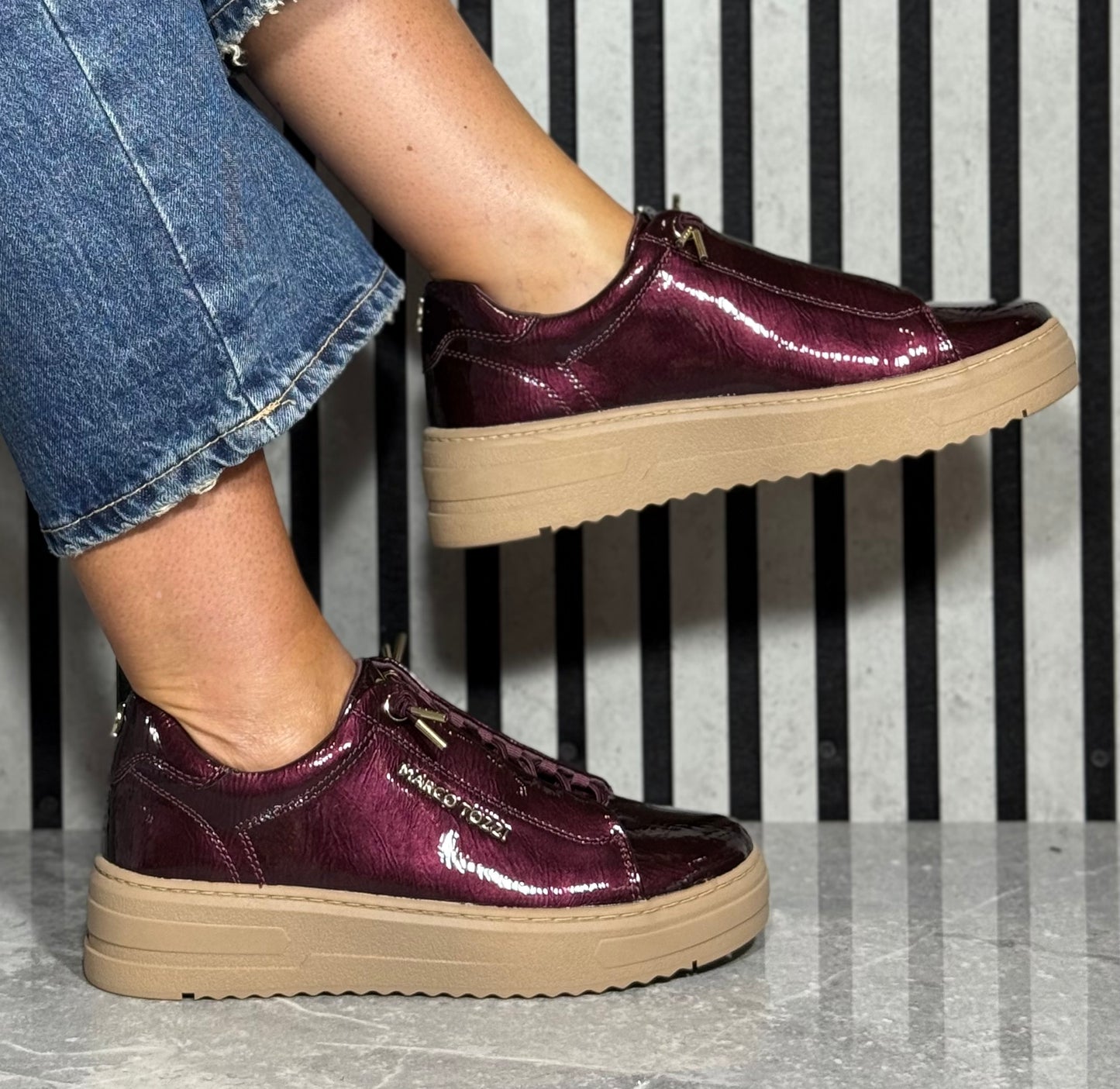 Marco Tozzi - Mulberry Patent Slip On Trainer