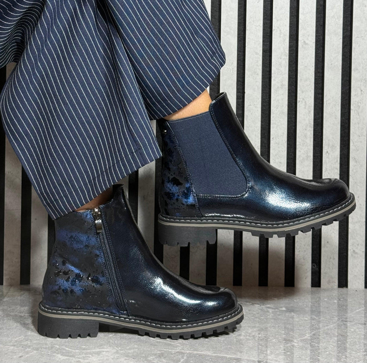 Lunar - 'Bessy' Navy Patent Ankle Boot