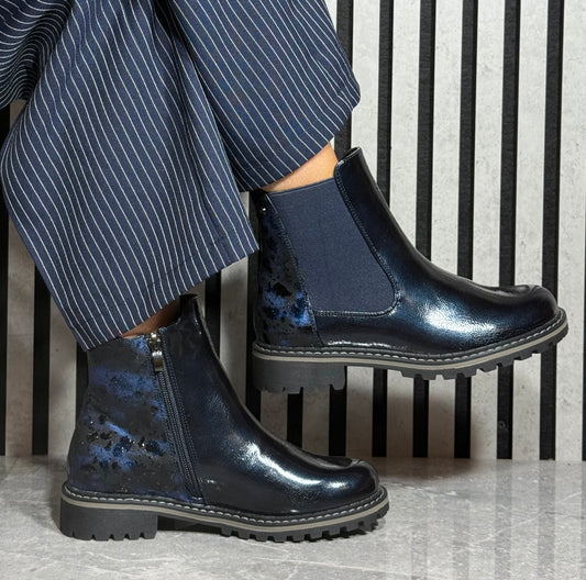 Lunar - 'Bessy' Navy Patent Ankle Boot