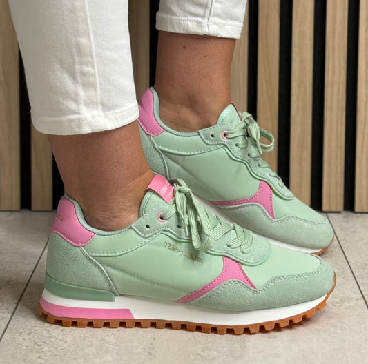 Teddy Smith -  Light Green Suede Combo Trainer (120515)