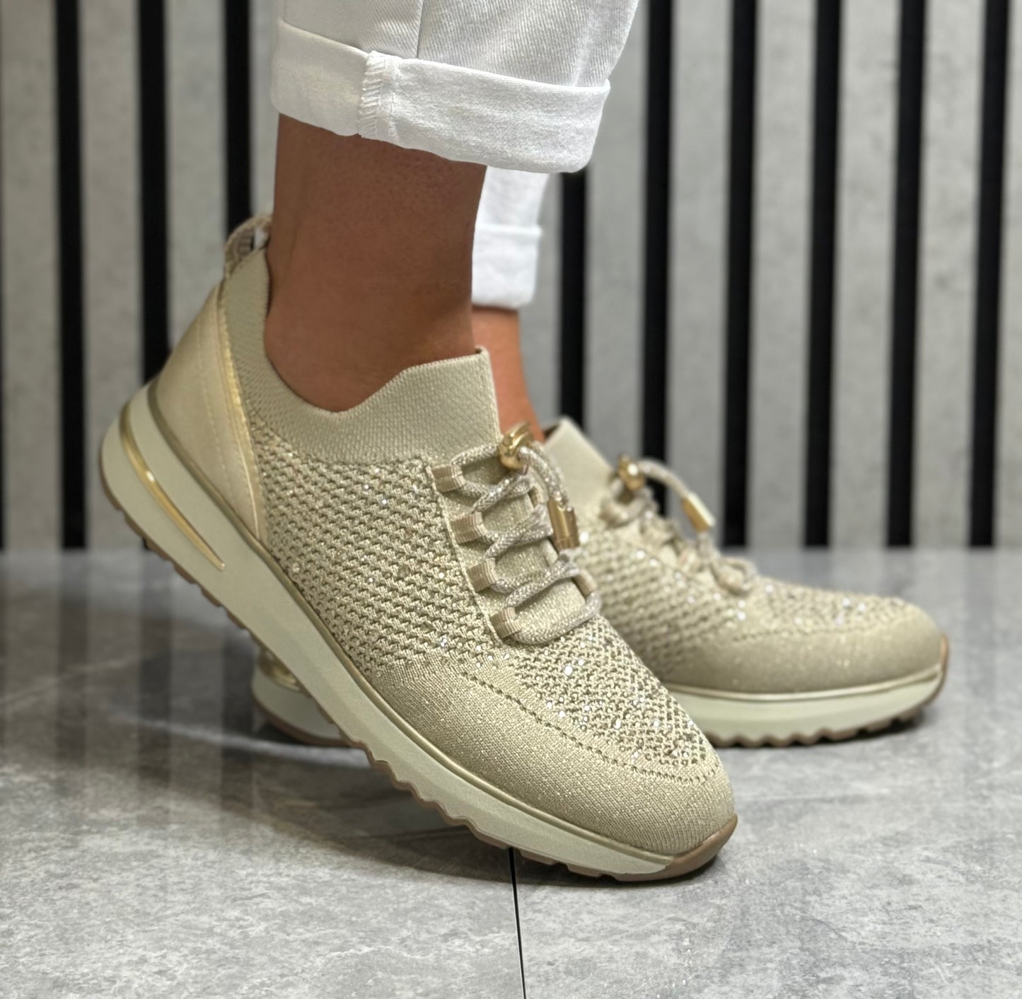 Marco Tozzi - Beige Bling Sock Trainer