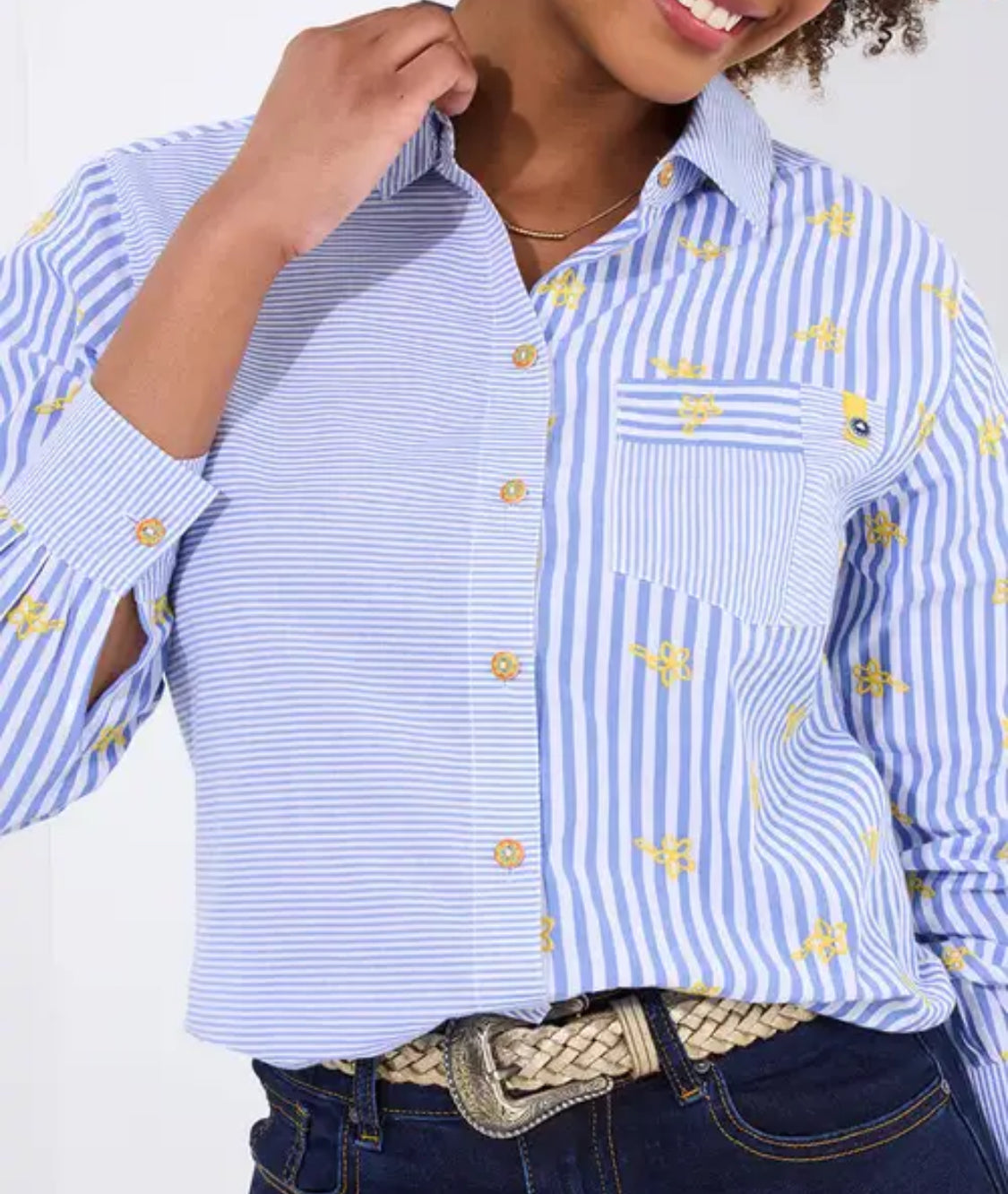 Joe Browns- Daisy Embroidered Stripe Cotton Shirt