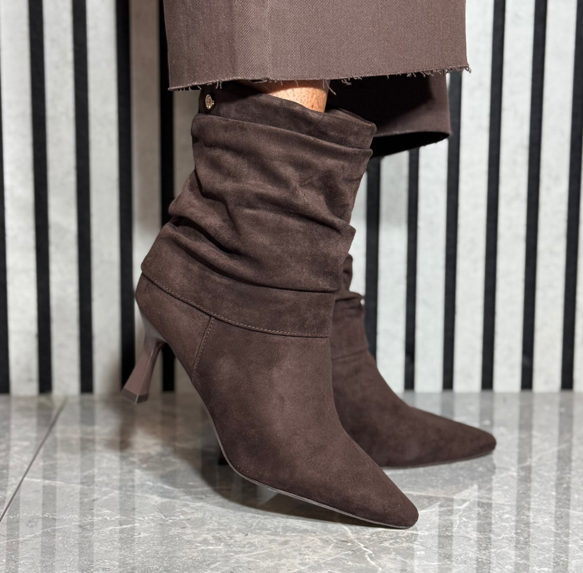 Xti - Brown Faux Suede Ruched Heel Boot (146393)