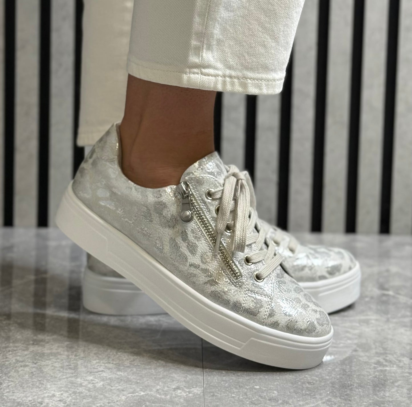 Lunar - 'Charm' Silver Animal Print Metallic Trainer