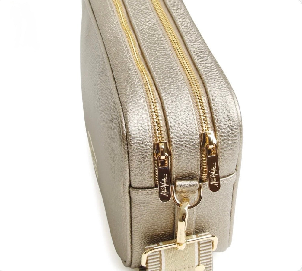 Alice Wheeler - Soho Bronze Crossbody (Beige Stripe Strap)
