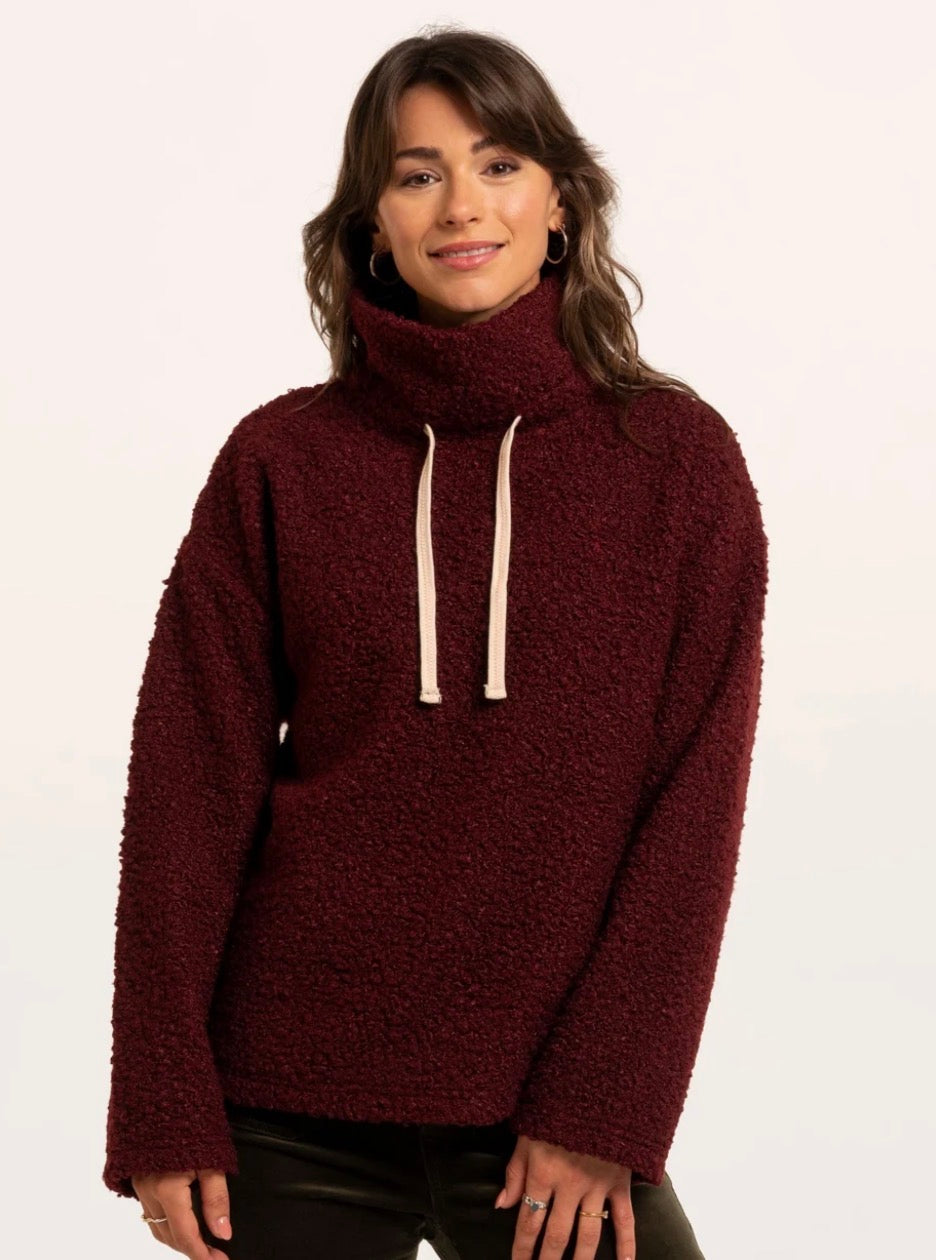 Brakeburn - ‘Hatchet’ Burgundy Boucle Cowl Neck Swetshirt