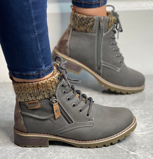 Lunar - 'Millie' Grey Knit Detail Waterproof Boot