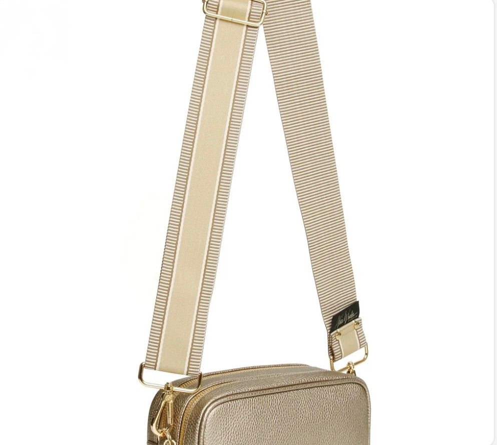 Alice Wheeler - Soho Bronze Crossbody (Beige Stripe Strap)