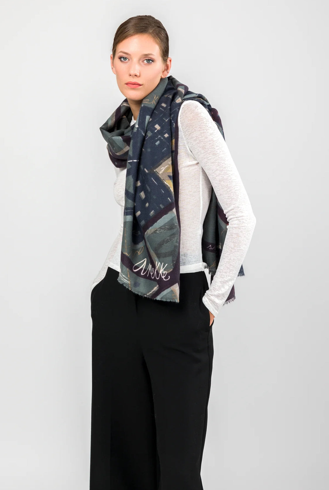 anekke - Blue Printed Pashmina (41470-101)