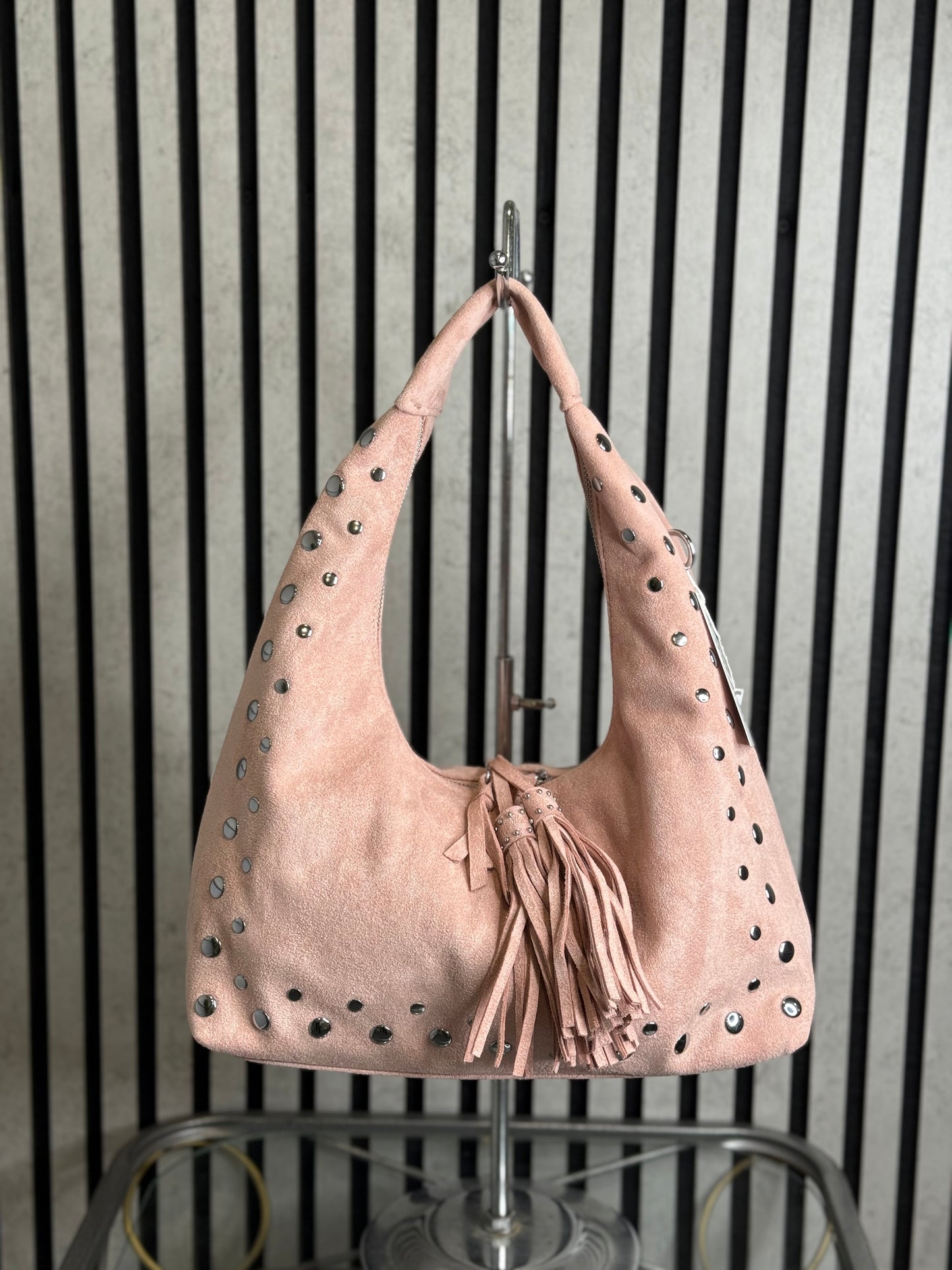 hannah k - 'Yvette' Pink Stud Detail Faux Suede Handbag