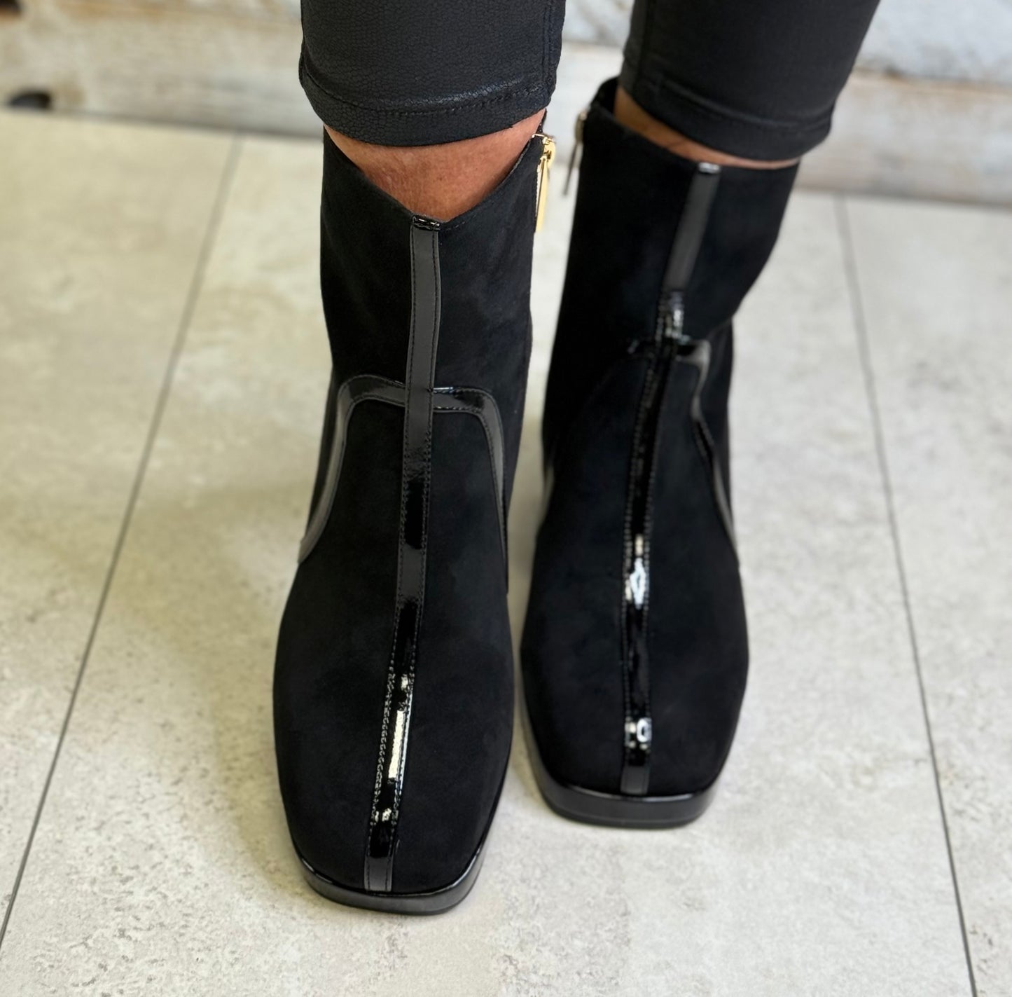 Dancing Matilda - Black Suede Block Heel Boot