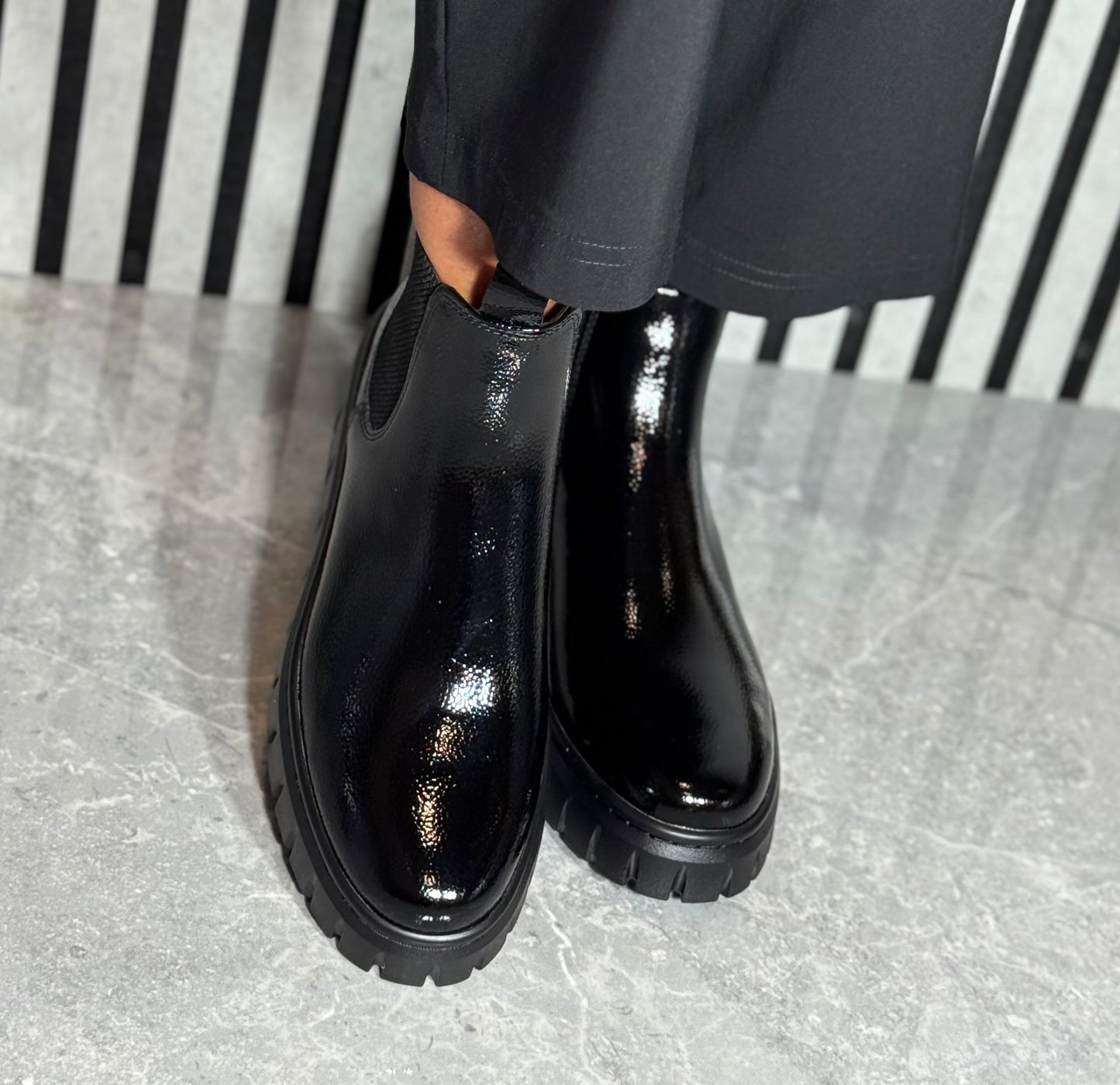Marco Tozzi - Black Patent Platform Chelsea Boot