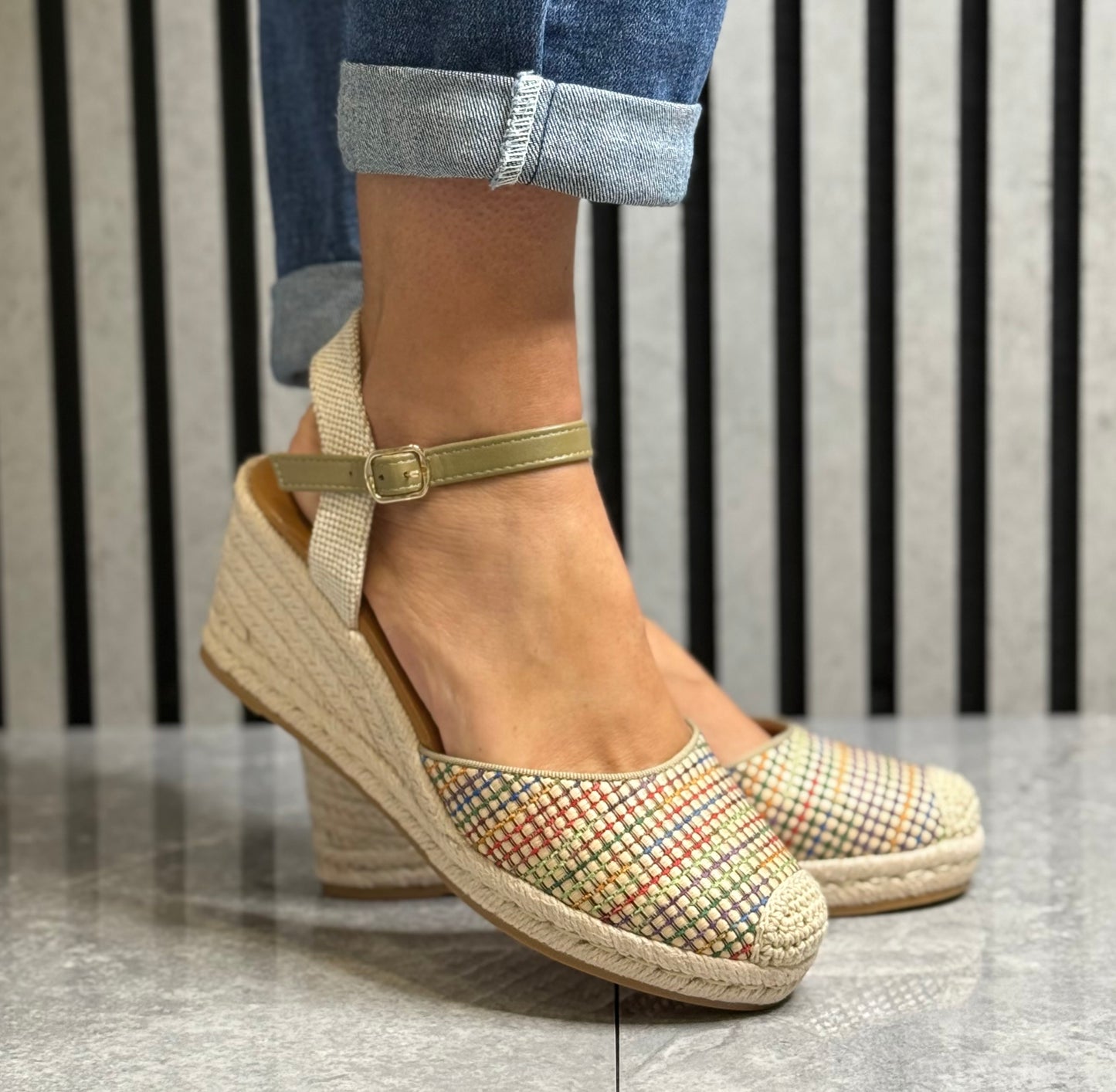 Lunar - 'Goji’ Khaki Mix Espadrille Wedge Sandal