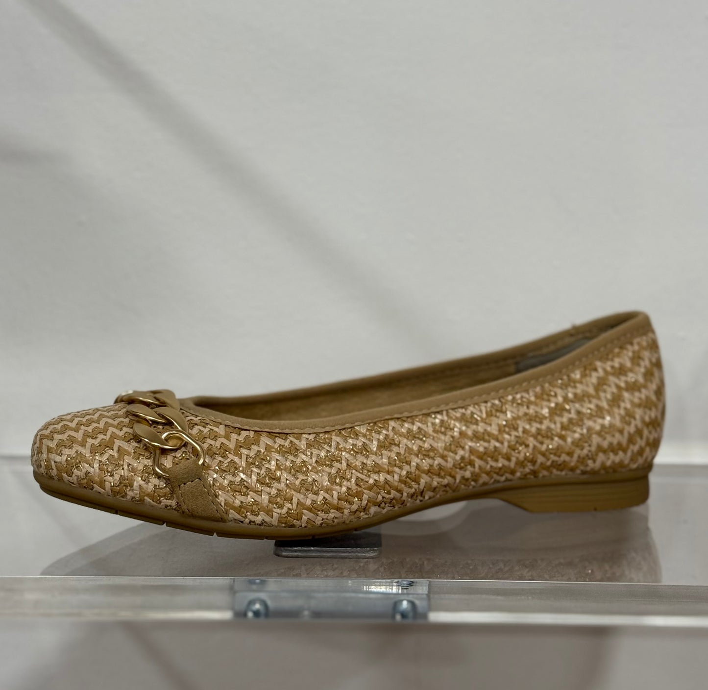 Jana - Beige/Gold Woven Detail Pump