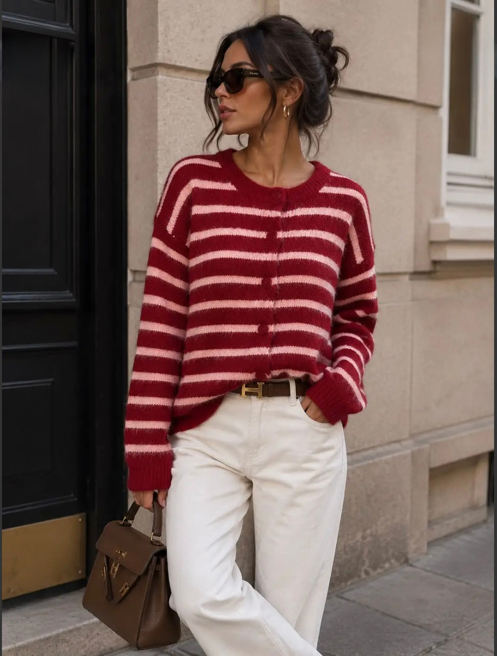 Burgundy/Pink Stripe Knit Cardi