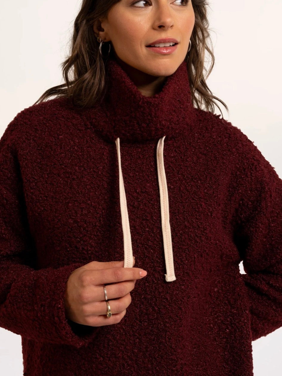 Brakeburn - ‘Hatchet’ Burgundy Boucle Cowl Neck Swetshirt