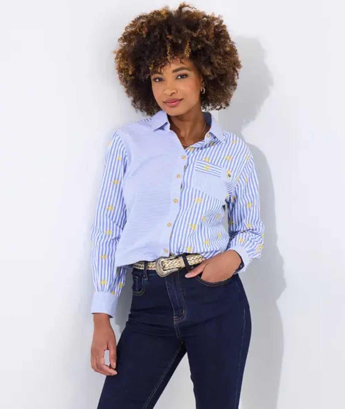 Joe Browns- Daisy Embroidered Stripe Cotton Shirt