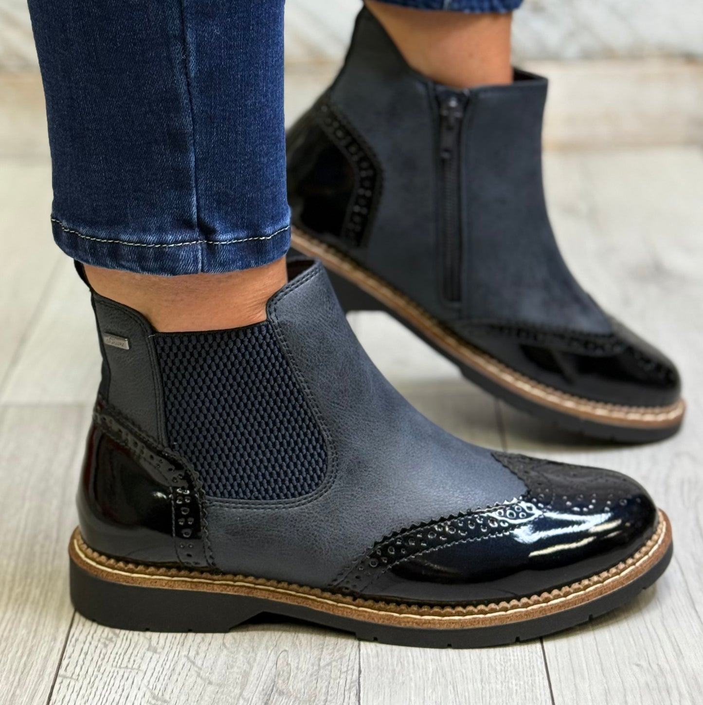 S Oliver - Navy Brogue Chelsea Boot