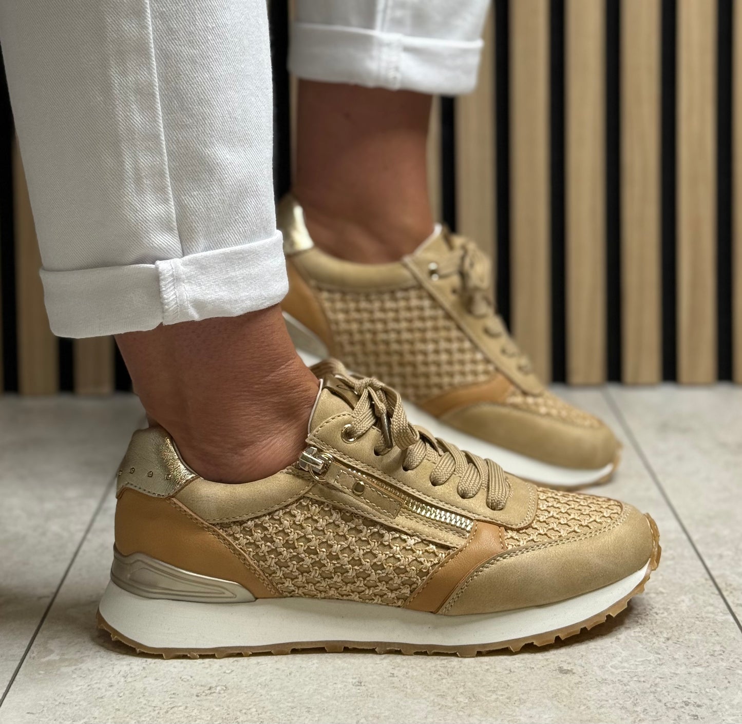 Lunar - 'Lara' Camel Woven Detail Trainer